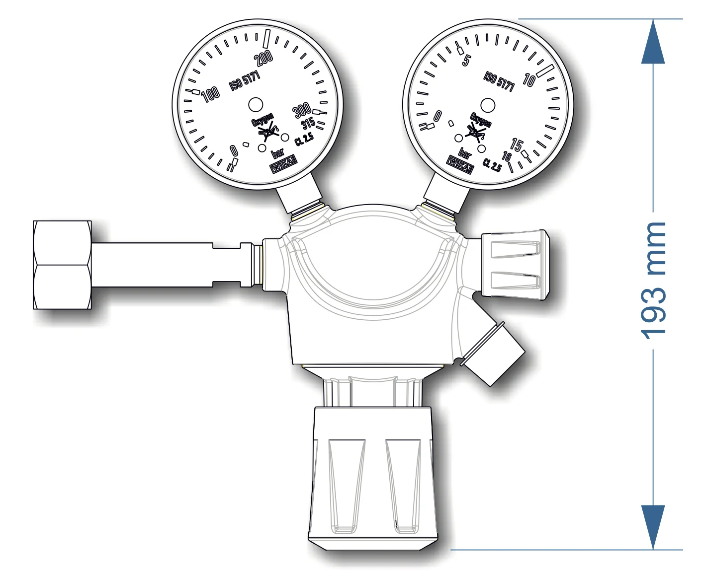 Регулятор (редуктор) Серии 6000 для ацетилена (C2H2), латунь, рабочее давление 1,5 бар, Вх. соединение DIN 3 (хомут), вых. , ниппель 8-5 мм