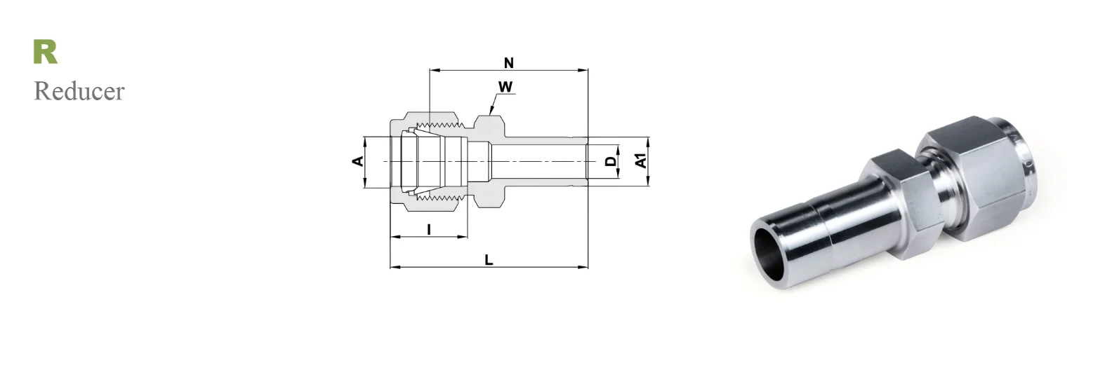 Переходник прямой R: OD дюйм - Трубка дюйм / Type R  Tube fitting inch - Tube inch